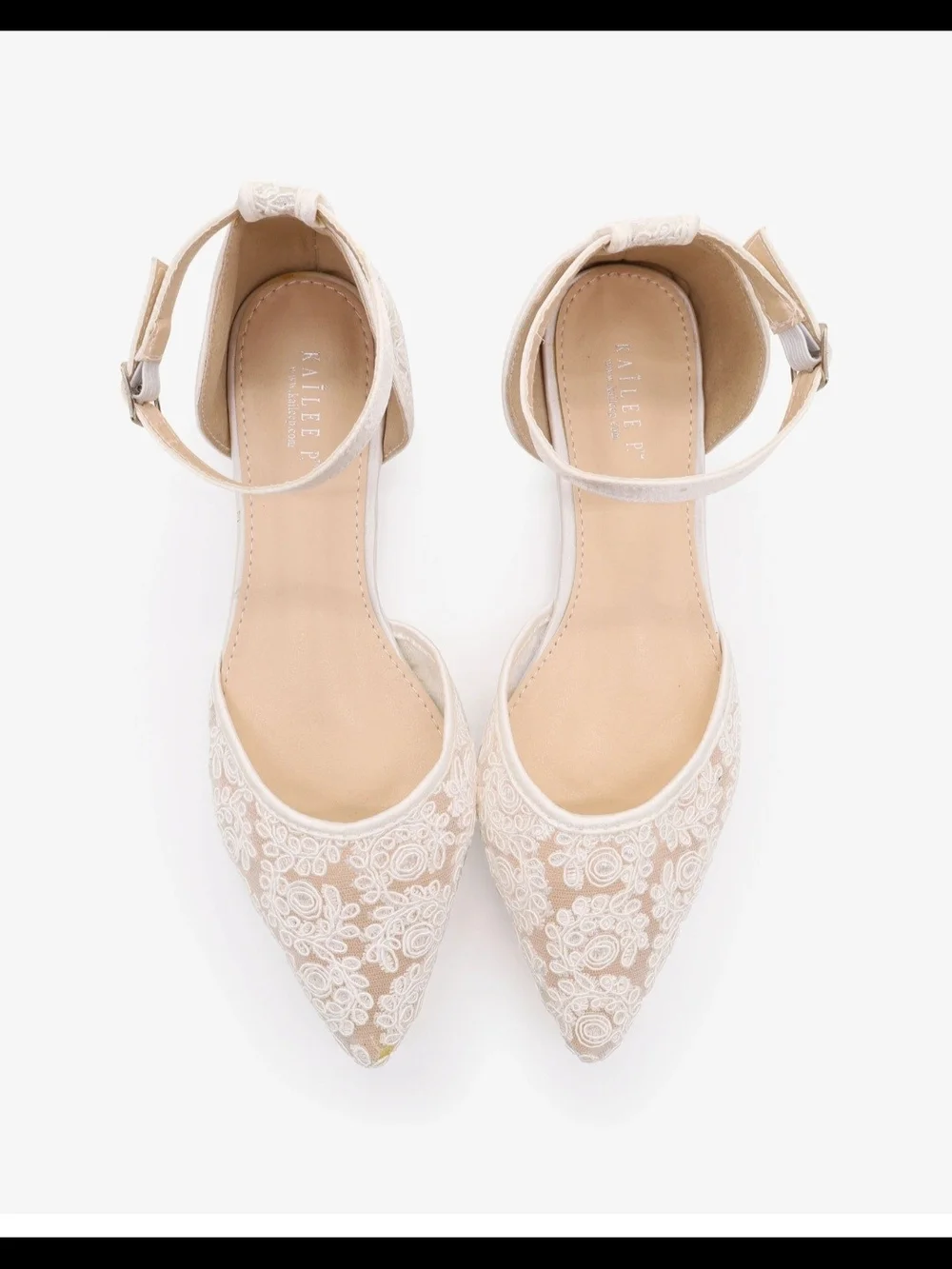 Kailee & Co. Women's Lace Ankle-Strap Flats in Ivory